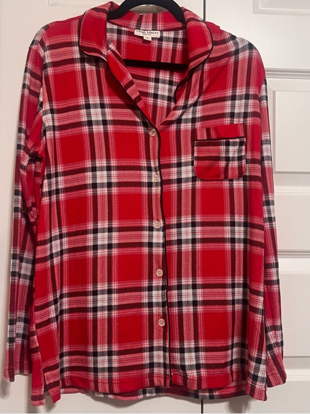 Laura Ashley Red and Black Plaid Button-Front Pajama Top (only)